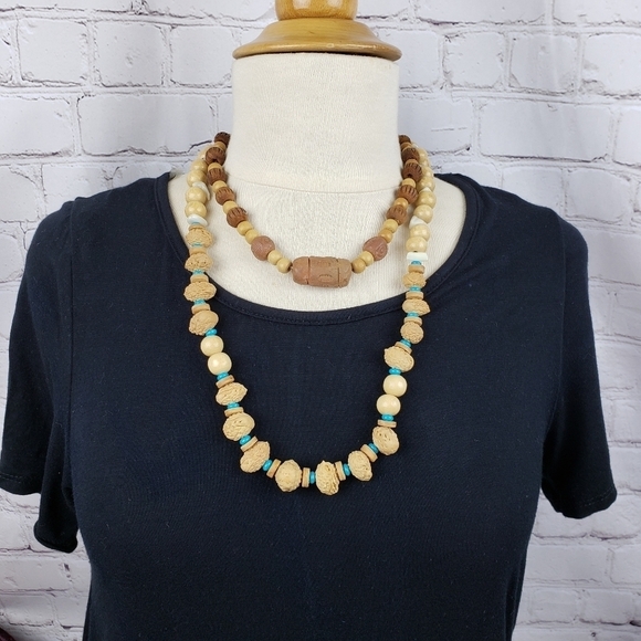 Boho Nut Seed Turquoise Long Layering Necklace - Picture 2 of 4